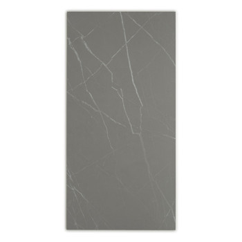 Le carreau rectangulaire présente une surface lisse et grise avec des motifs blancs ressemblant à des veines s'entrecroisant. Il