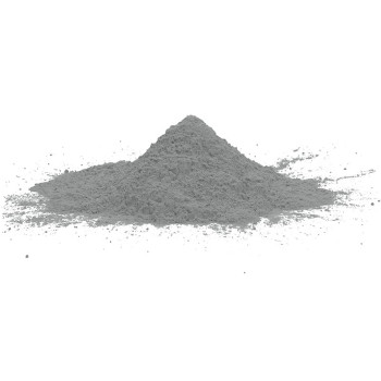 Un petit tas de poudre grise, posé sur un fond blanc, apparaît prêt à être mélangé ou utilisé.
