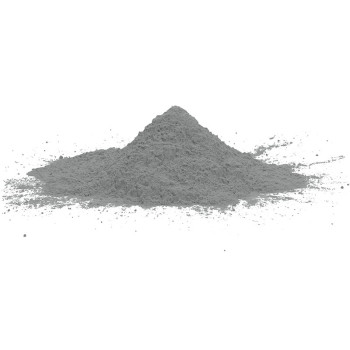 Poudre grise formant un petit monticule, posé sur une surface blanche, uniformément dispersée autour de la base.