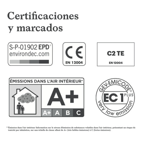 Das Bild zeigt verschiedene Zertifizierungslogos und -markierungen. Der Text lautet: „Certificaciones y marcados“, „S-P-01902 EP