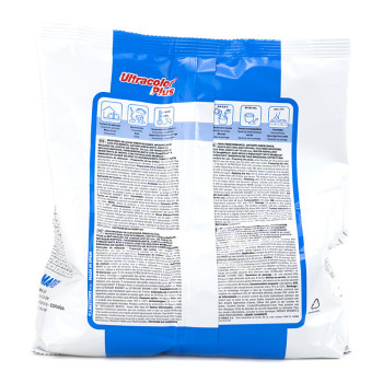 Un paquete azul y blanco con la etiqueta `Ultracolor Plus` muestra extensas instrucciones de uso e ilustraciones para la aplicac