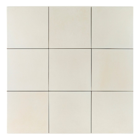 Nueve mosaicos cuadrados de color crema dispuestos en una cuadrícula de 3x3, cada uno separado por finas líneas negras, creando 
