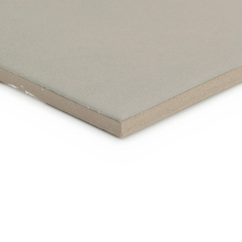 A flat, square, light gray tile sits on a white background, showcasing its smooth surface and bevelled edge, creating a minimali