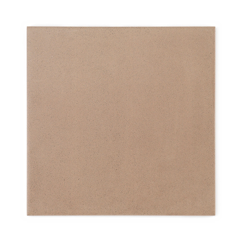 A square ceramic tile displays a smooth, beige surface, making it suitable for interior flooring or wall applications.