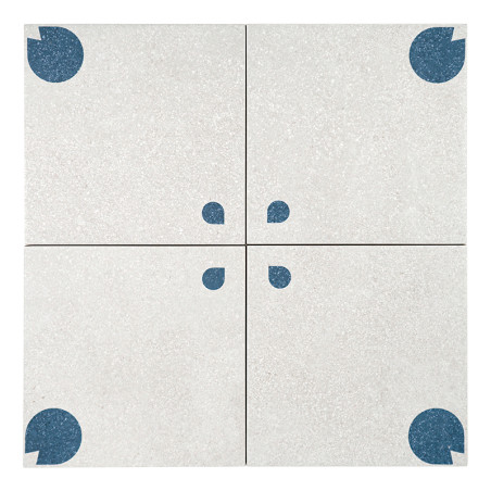 Cuatro azulejos cuadrados, cada uno con un cuarto de círculo azul en una esquina, están dispuestos simétricamente, formando dos Cuatro azulejos cuadrados, cada uno con un cuarto de círculo azul en una esquina, están dispuestos simétricamente, formando dos