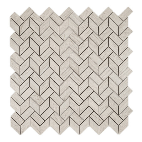 Les carreaux géométriques forment un motif en chevrons avec une alternance de nuances claires et sombres, créant un effet tridim