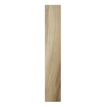 A rectangular tile displays a smooth, wood-like grain pattern, with varying shades of light to dark brown, set against a plain b