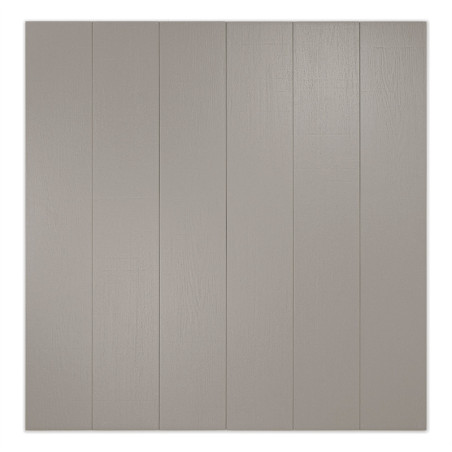 Cinco paneles verticales uniformes forman un mosaico gris claro sin costuras con una sutil textura de vetas de madera, lo que su