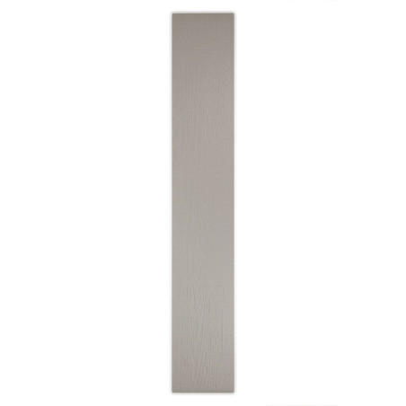 Rectangular tile with a light gray, wood-like texture stands vertically against a white background, highlighting its elongated f Rectangular tile with a light gray, wood-like texture stands vertically against a white background, highlighting its elongated f