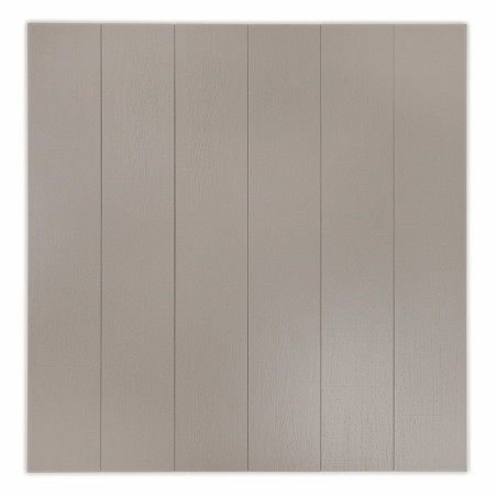 A grey tile featuring six parallel vertical panels with subtle textured lines, creating a modern, minimalist appearance suitable