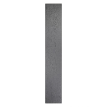 A long, narrow, dark gray tile features a textured surface resembling wood grain, against a plain white background.
