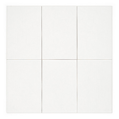 Six carreaux rectangulaires blancs disposés en deux rangées de trois. ils présentent de subtiles variations de texture, suggéran