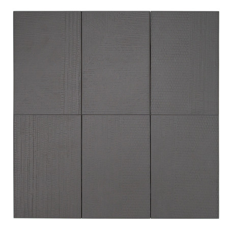 Six carreaux gris texturés, chacun avec des motifs linéaires subtils, sont disposés sur deux rangées. Les carreaux créent une su