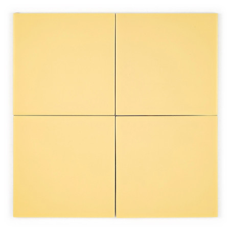Four square, pastel yellow tiles form a larger square, segmented by thin, dark lines, against a plain white background.