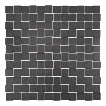 Donkergrijze vierkante tegels gerangschikt in een 6x6 rasterpatroon, gelijkmatig verdeeld, met een uniform, minimalistisch ontwe