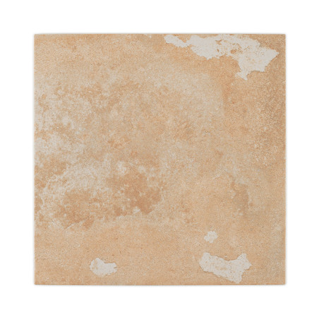 Un carreau de céramique beige présente un aspect patiné, avec des taches et des taches blanches sur sa surface, suggérant une es Un carreau de céramique beige présente un aspect patiné, avec des taches et des taches blanches sur sa surface, suggérant une es