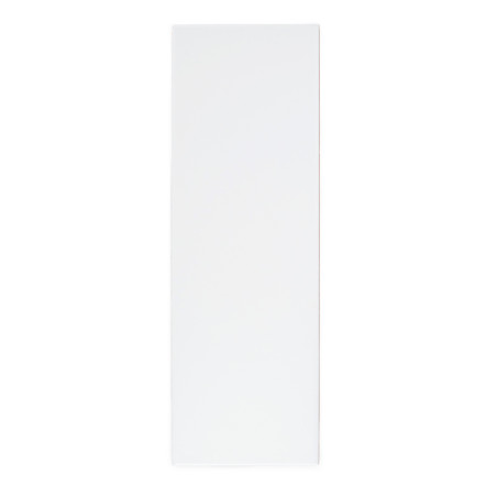 Un carreau rectangulaire uni et blanc est positionné verticalement sur un fond blanc et vierge, soulignant sa surface lisse et p Un carreau rectangulaire uni et blanc est positionné verticalement sur un fond blanc et vierge, soulignant sa surface lisse et p