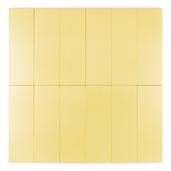 Un carreau beige rectangulaire orienté verticalement est positionné sur un fond blanc uni.