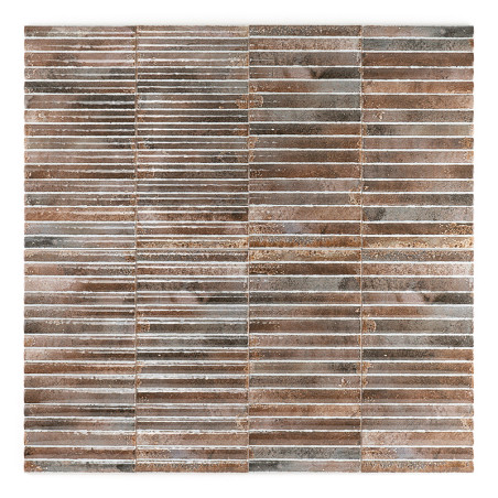 Les carreaux rectangulaires brun rougeâtre et gris sont disposés en grille, chaque carreau présentant de fines lignes horizontal