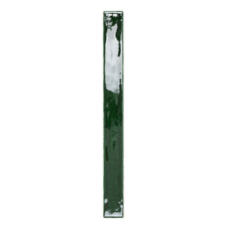 Un azulejo verde rectangular brillante con un acabado brillante se alza verticalmente sobre un fondo blanco, mostrando su superf Un azulejo verde rectangular brillante con un acabado brillante se alza verticalmente sobre un fondo blanco, mostrando su superf
