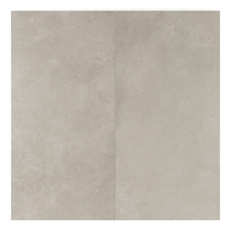 Un carreau rectangulaire lisse gris clair, divisé en deux sections égales, repose à plat avec une texture subtile et mouchetée d