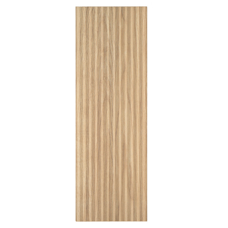 Rectangular tile features vertical, parallel light and dark wood grain stripes. appears flat and smooth, suitable for interior d