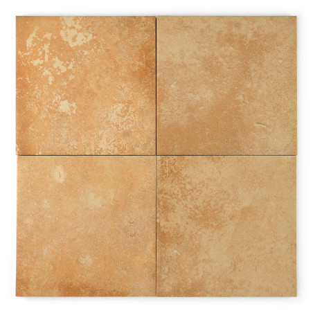 Cuatro azulejos cuadrados están colocados juntos, mostrando una superficie moteada de color marrón anaranjado terroso. Crean una Cuatro azulejos cuadrados están colocados juntos, mostrando una superficie moteada de color marrón anaranjado terroso. Crean una