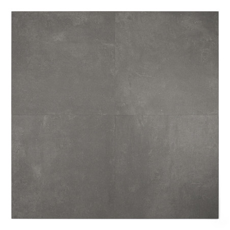 Un grand carreau carré présente une surface gris anthracite lisse et homogène, sur un fond uni et discret.