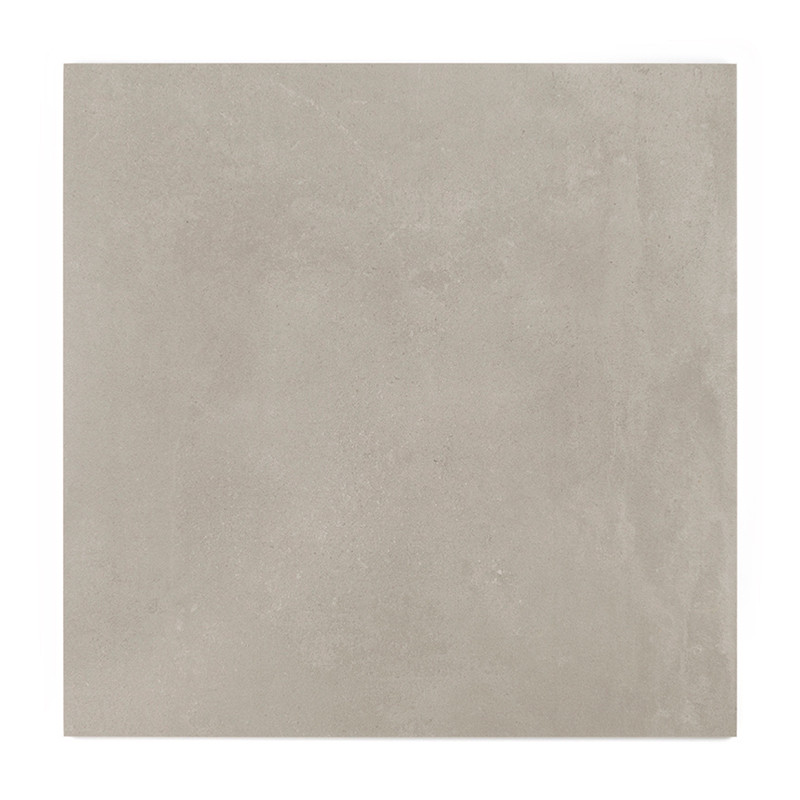 A smooth, square, light gray tile lies flat, featuring a subtle textured surface. Its set against a plain, white background.