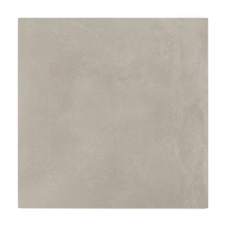 Un carreau lisse, carré et gris clair repose à plat, présentant une surface subtilement texturée. Il est placé sur un fond uni e