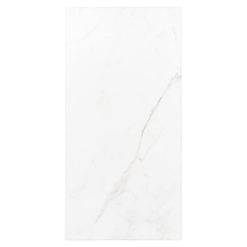 A rectangular, white ceramic tile displays a subtle gray marbled pattern, suggesting a sleek and modern look suitable for bathro