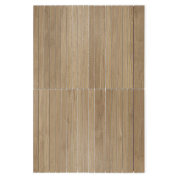 Carreaux de bois disposés verticalement, créant un motif en forme de planche. La couleur marron clair et le grain du bois donnen