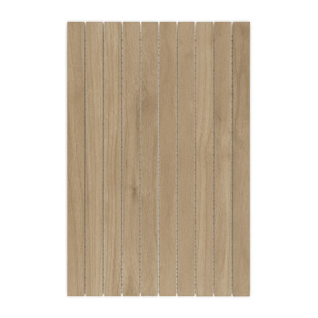Carreaux de bois disposés verticalement, créant un motif en forme de planche. La couleur marron clair et le grain du bois donnen