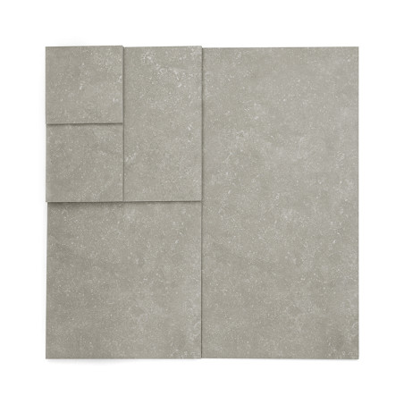 O conjunto de azulejos consiste em quatro azulejos retangulares cinza de tamanhos variados, dispostos sobre um fundo branco. O conjunto de azulejos consiste em quatro azulejos retangulares cinza de tamanhos variados, dispostos sobre um fundo branco.