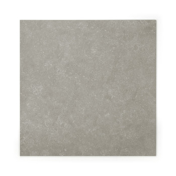 Azulejo cerâmico quadrado, fosco, cinza, com sutis padrões manchados, apoiado sobre um fundo branco, adequado para pisos ou pare