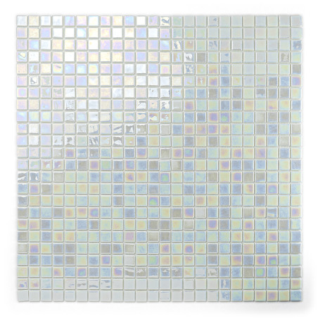 Quadratische Glasfliesen reflektieren das Licht und zeigen schillernde Farben. in einem Gittermuster angeordnet, wodurch eine sc Quadratische Glasfliesen reflektieren das Licht und zeigen schillernde Farben. in einem Gittermuster angeordnet, wodurch eine sc