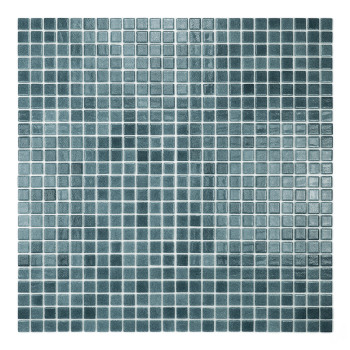Azulejos de vidrio cuadradas dispuestas en cuadrícula, en distintos tonos de azul, sobre un fondo blanco.