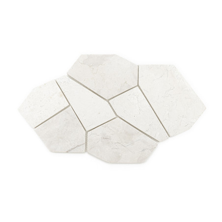 Azulejos de piedra hexagonales dispuestas en un patrón escalonado, que muestran un color crema claro y sutiles vetas naturales s Azulejos de piedra hexagonales dispuestas en un patrón escalonado, que muestran un color crema claro y sutiles vetas naturales s
