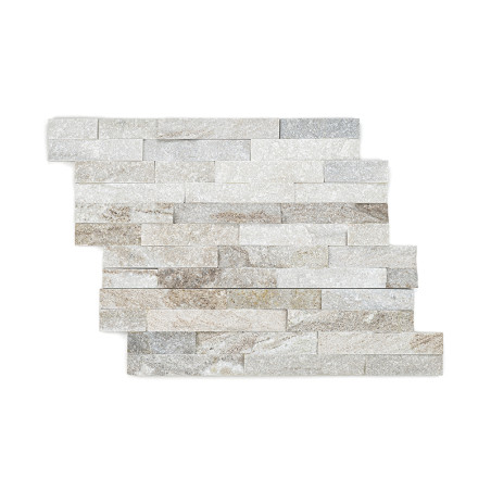 Ladrilhos de pedra retangulares e ásperos refletem a luz, criando um efeito brilhante em uma visão de perto, dispostos em um pad