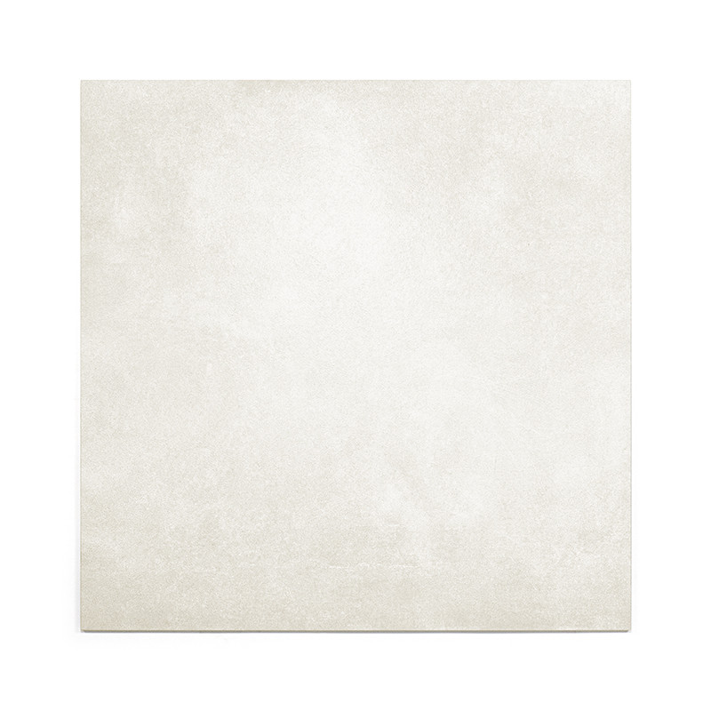 A light cream ceramic tile displays a subtle, textured surface, with a slightly mottled pattern, set against a plain white backg