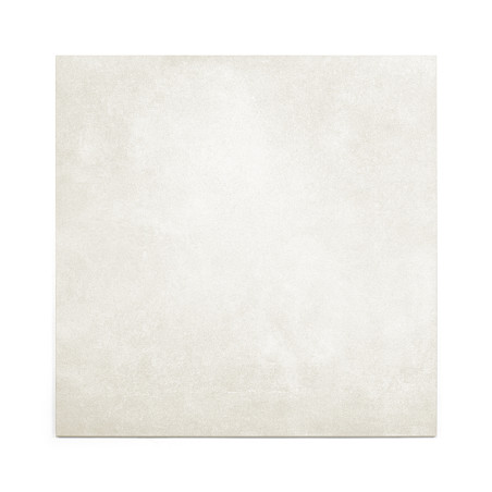 Un carreau de céramique crème clair présente une surface subtile et texturée, avec un motif légèrement marbré, sur un fond blanc