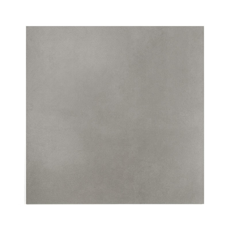 A square, smooth gray tile is resting on a white background, displaying a matte finish, suitable for flooring or wall applicatio
