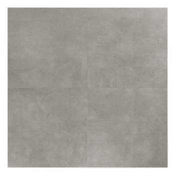 Un carreau carré au fini lisse et mat apparaît dans une couleur gris clair, positionné sur un fond blanc uni.