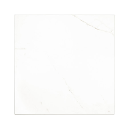 Un azulejo blanco cuadrado muestra sutiles vetas grises, que se asemejan al mármol, sobre un fondo liso, enfatizando su diseño e