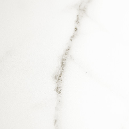 Los azulejos de mármol blanco muestran una sutil veta gris que corre en diagonal, creando una apariencia natural y elegante sobr