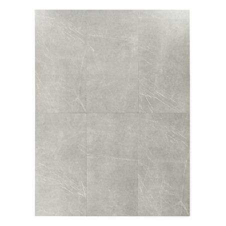 Le carreau présente une surface lisse gris clair avec de subtiles veines blanches, disposées en quadrillage sur un fond uni.