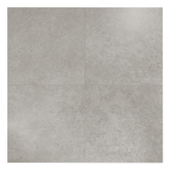 Un carreau carré présente une surface texturée gris clair, ressemblant à de la pierre ou du béton. Le fond est blanc uni, mettan