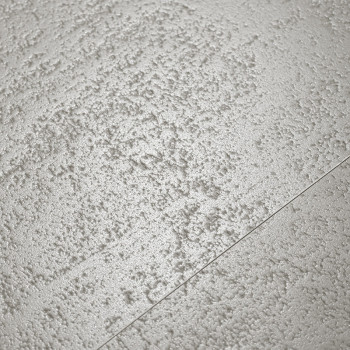 A white, textured tile featuring a slightly raised, uneven pattern reminiscent of rough plaster, angled with a fine dividing lin