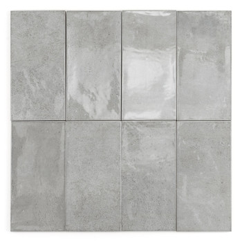 Een rechthoekige, lichtgrijze betontegel vertoont subtiele spikkels en onregelmatige texturen, wat een natuurlijke en onafgewerk