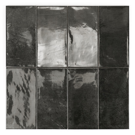 Los azulejos cerámicos rectangulares presentan un acabado gris oscuro brillante. Están dispuestos en un elegante patrón de cuadr Los azulejos cerámicos rectangulares presentan un acabado gris oscuro brillante. Están dispuestos en un elegante patrón de cuadr